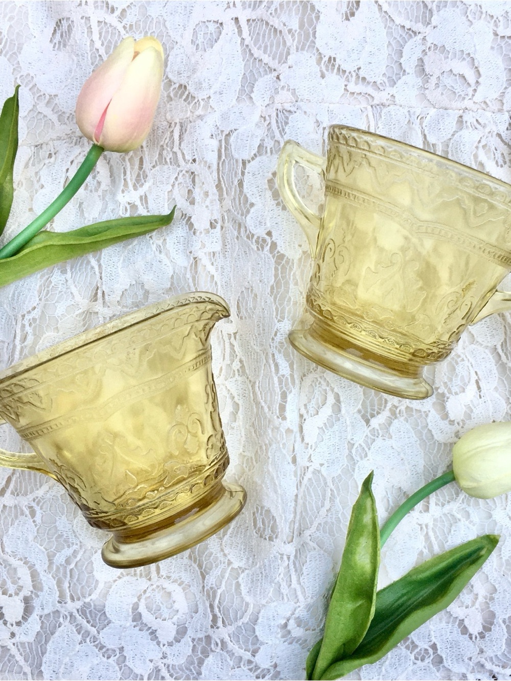 Vintage ❉ Patrician Spoke Glass Cream & Sugar Set